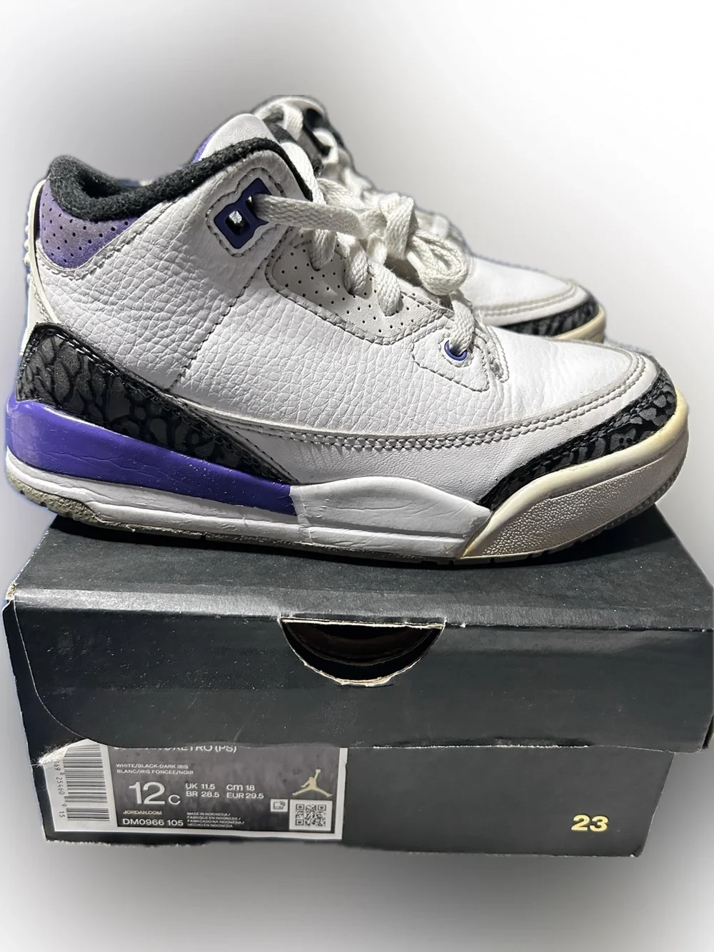 JORDAN 3 RETRO (PS) WHITE/BLACK-DARK IRIS